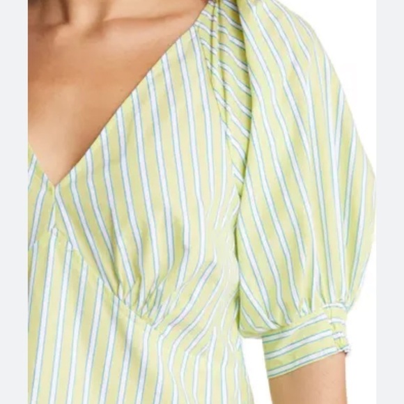 SANCTUARY STRIPED COTTON POPLIN BLOUSE TOP GREEN MEDIUM - Picture 9 of 9
